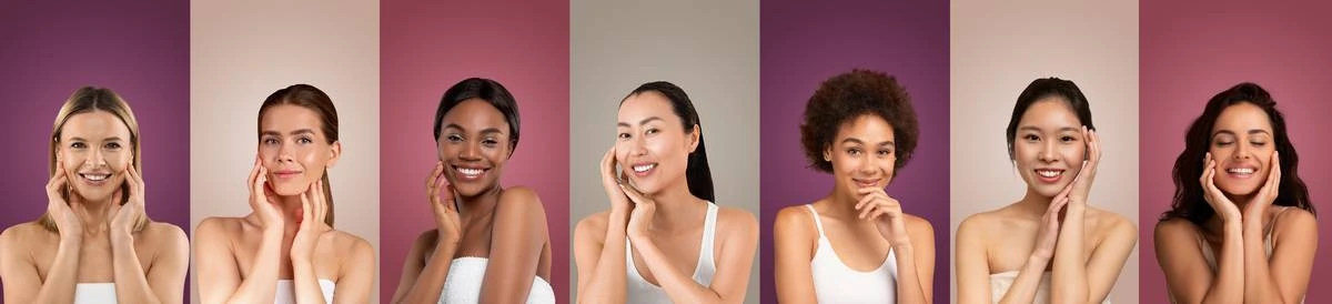 Différents phototypes de peau : femmes aux teints variés illustrant les types de peau en dermatologie