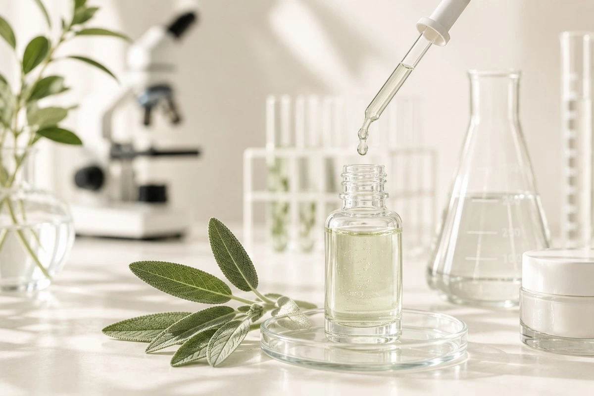 Extrait de sauge étudié en laboratoire pour ses propriétés dermatologiques